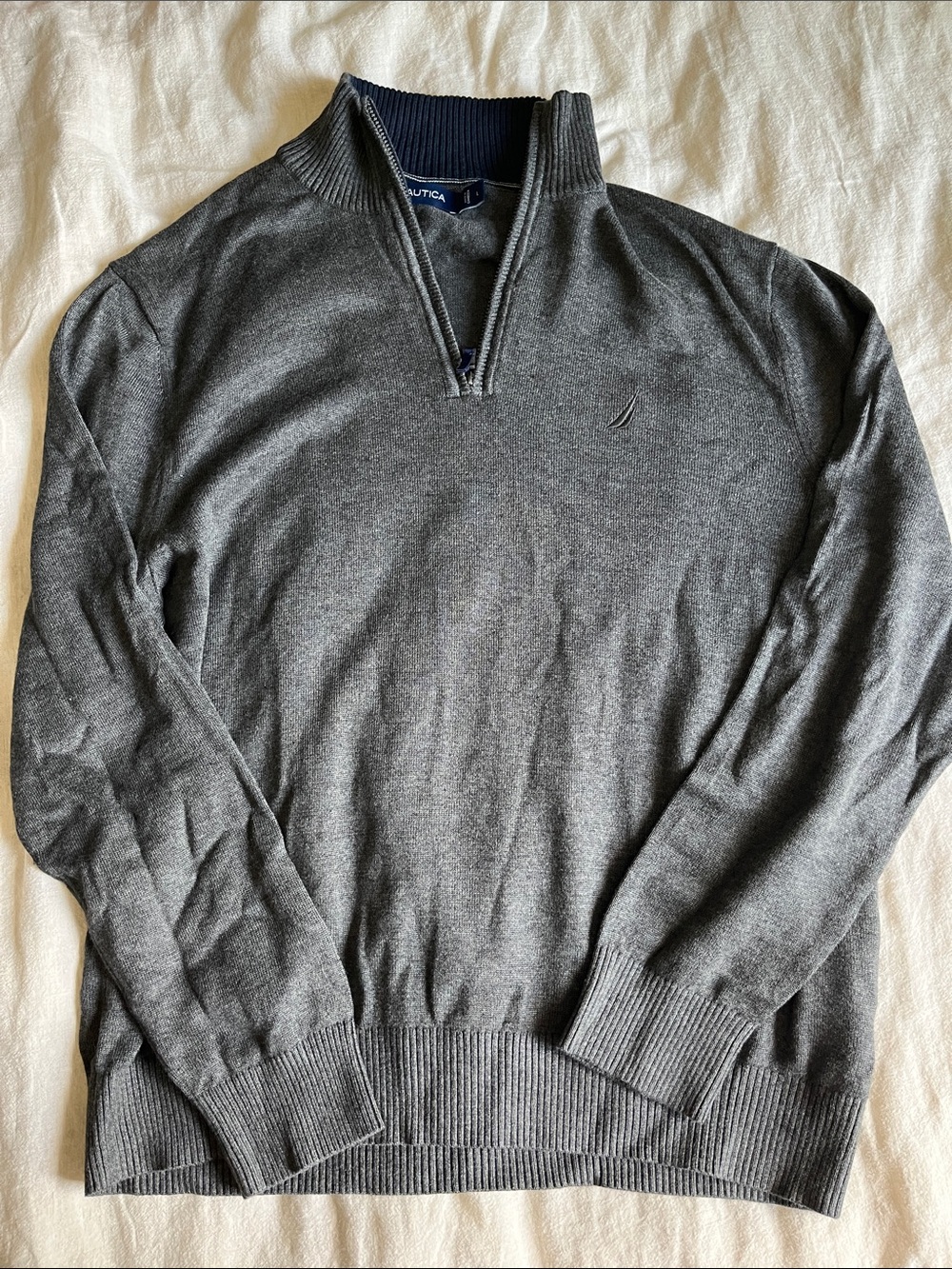 Nautica Men’s Dark Gray Half-Zip Sweater with Navy Trim